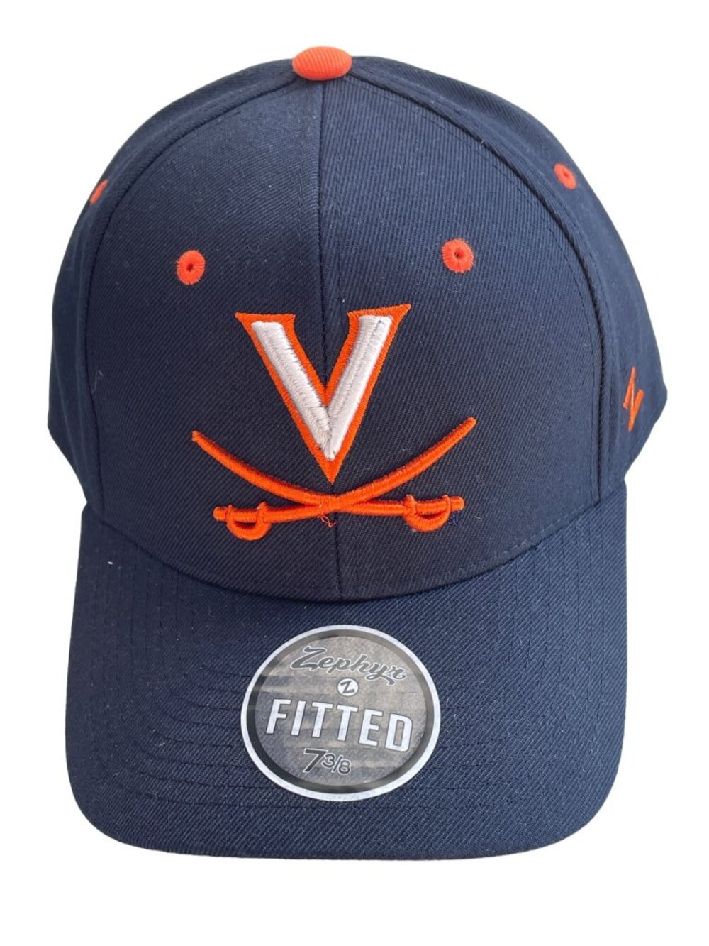 Zephyr Fitted Hat Size 7 3/8 Virginia Cavaliers Dark Navy Orange Embroidered NEW